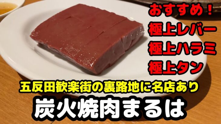 歓楽街の裏路地に名店を発見‼️ 【炭火焼肉まるは】五反田 おすすめ 極上レバー ハラミ タン ホルモン 希少部位 おじさんの休日 一人飯&飲み 一人焼肉