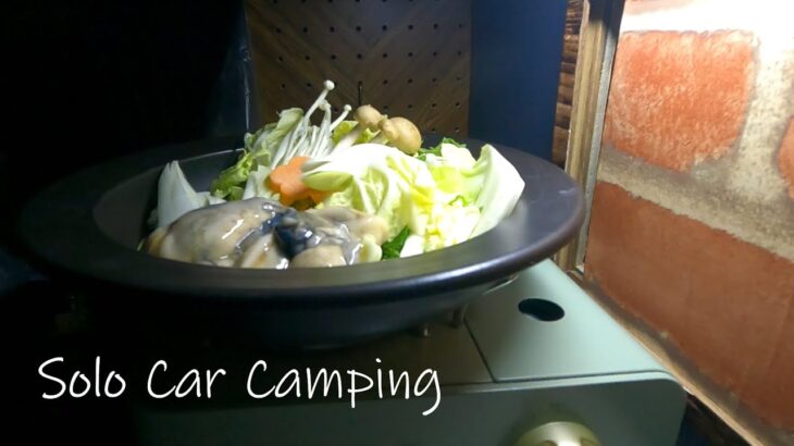 【車中泊女子】女ひとり寒い夜は 牡蠣鍋で乾杯/エブリィで車中飯/solo car camping