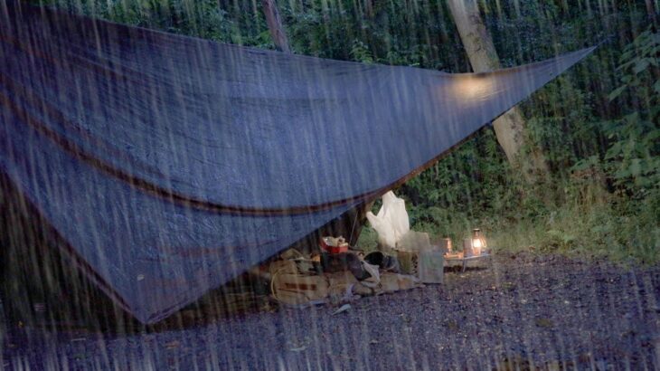 【ソロキャンプ】タープとハンモックで雨キャンプ