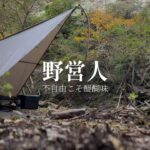 山で野営ソロキャンプ|ダイヤモンド張りタープ泊|雷鳥飯盒水蒸気調理|bushcraft in japan