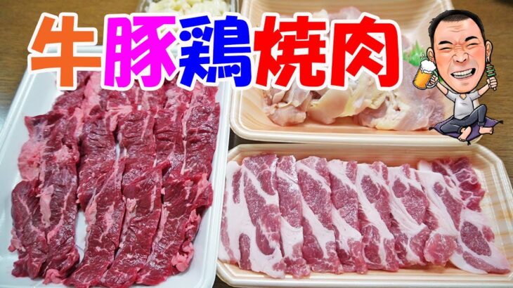 3種のお肉で焼肉【一人焼肉】秋のホルモン焼肉晩酌！牛バラ肉＆豚肩ロース肉＆鶏もも肉で焼肉やってみた！≪焼肉≫≪肉≫≪飯≫